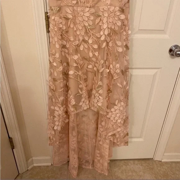 XSCAPE Floral-Appliqués High-Low Gown in Blush - Picture 8 of 11
